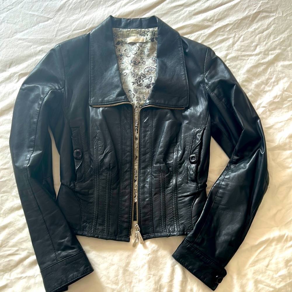 XXS black leather jacket. Fits like a zero. Buttery soft Italian leather.